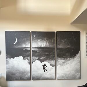 Surreal Black and White Triptych Canvas Art